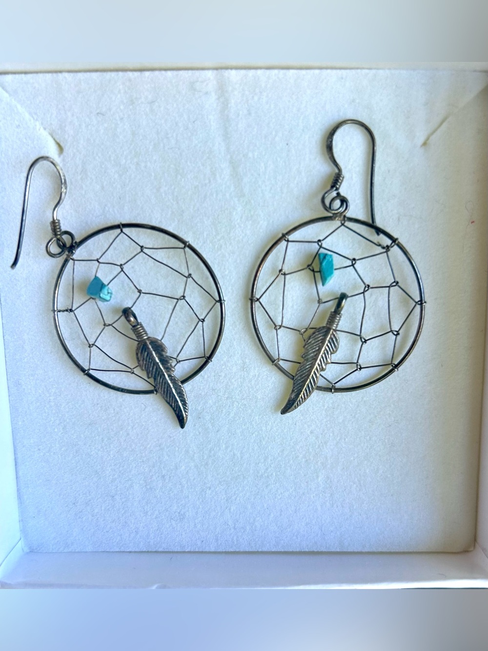 Boho Handmade 925 Sterling Silver Feather Dreamcatcher Earrings